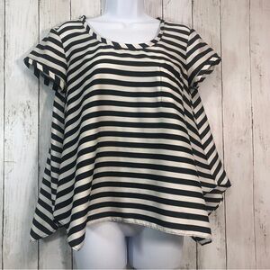BCBGMaxAzria Kelsey Stripe Handkerchief Hem Blouse Small